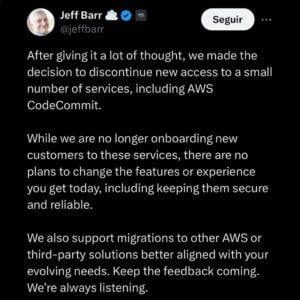 Jeff Barr Utiliza Canal Não Oficial da AWS para Avisar sobre a Descontinuação de Serviços AWS